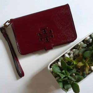 Tory Burch Leather Red Agate Wristlet Wallet